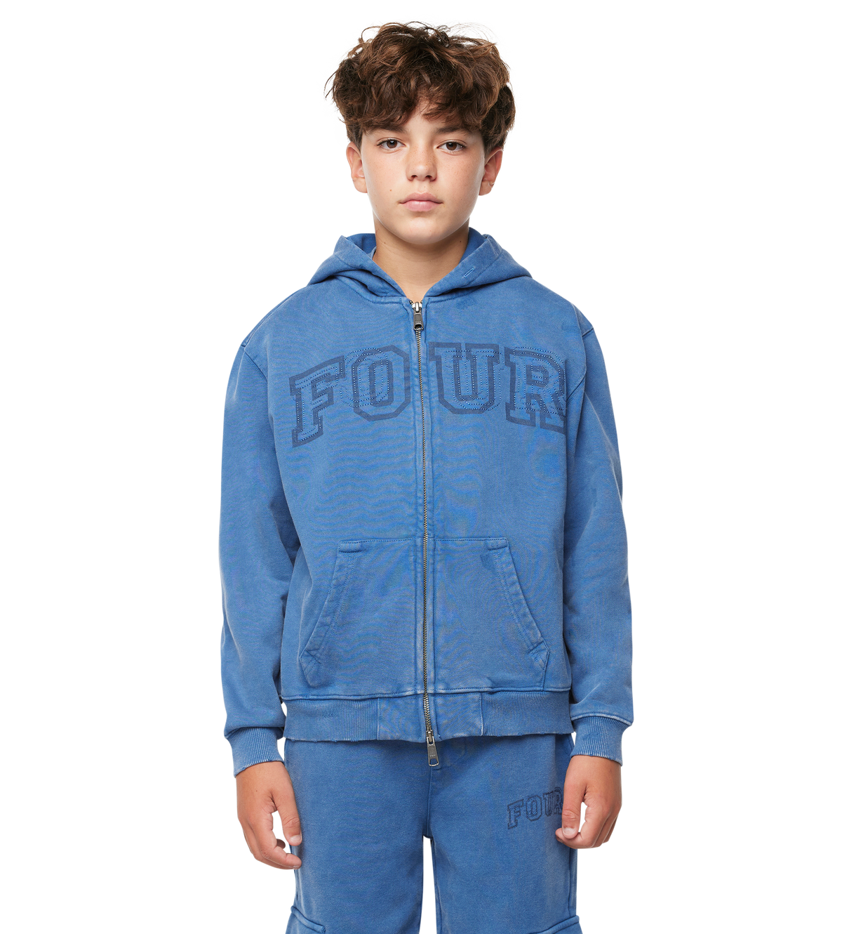 Arch Zip Up Hoodie Washed Blauw