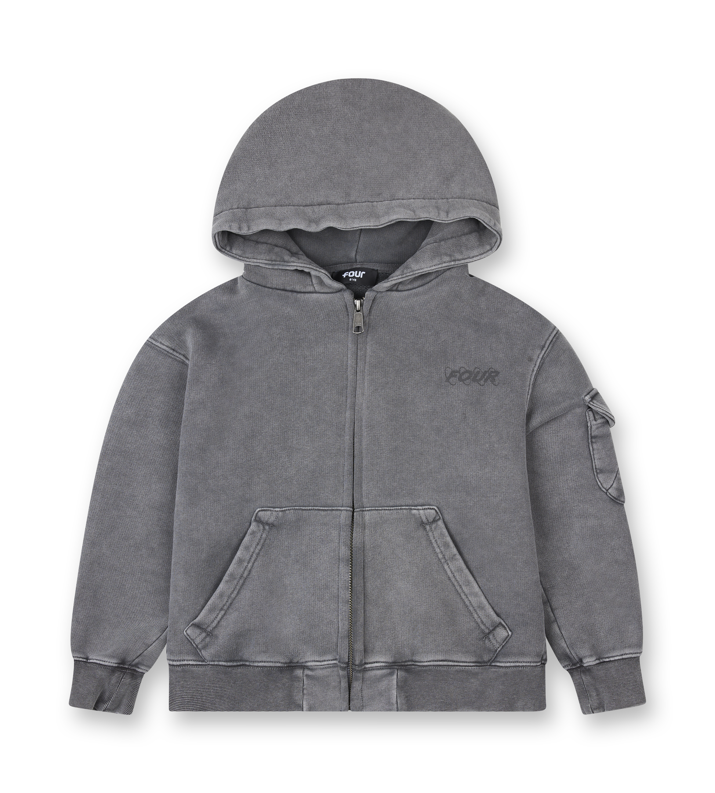 Circles Boxy Zip Up Hoodie Washed Mockingbird Grey
