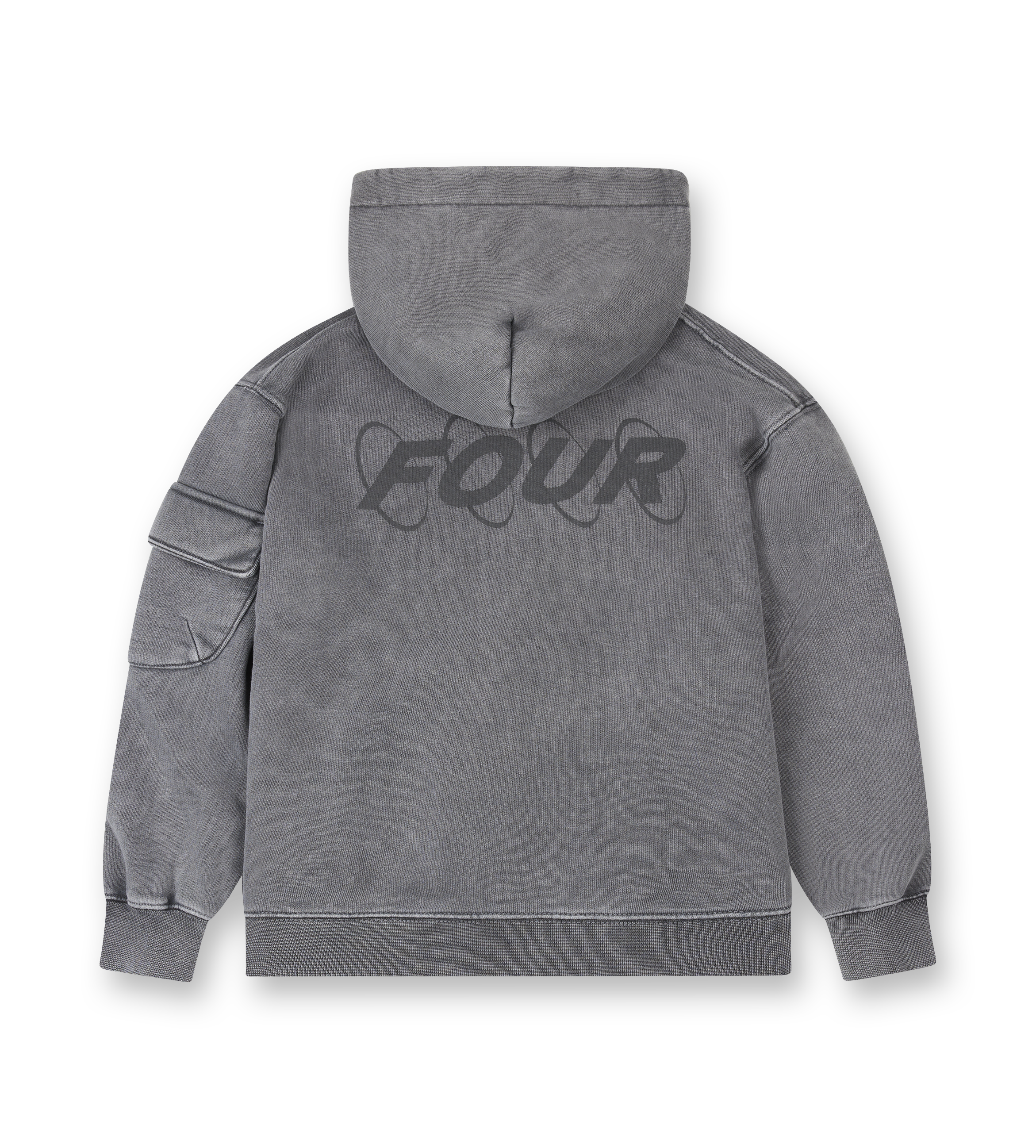Circles Boxy Zip Up Hoodie Washed Mockingbird Grey