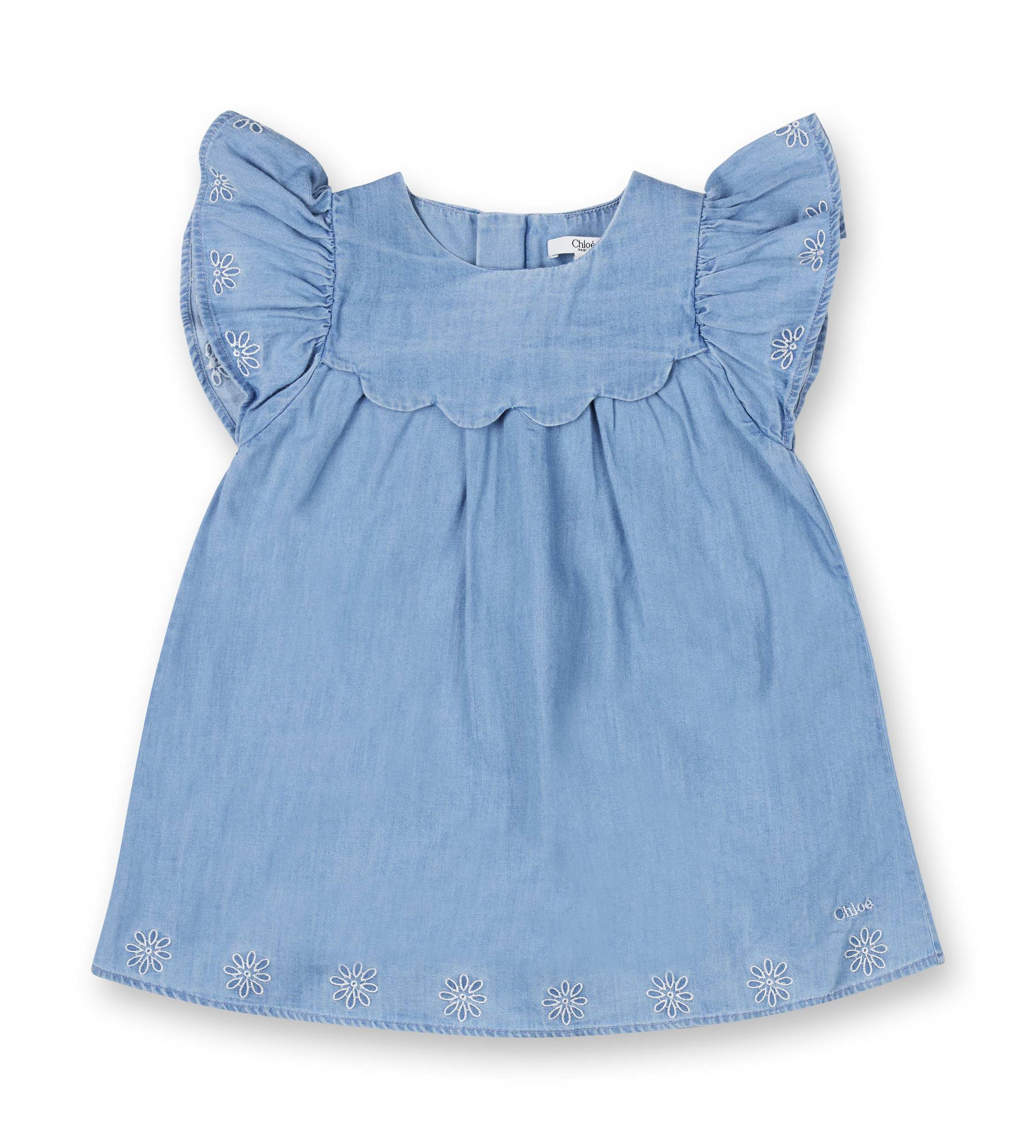 Frill Embroidered Denim Dress
