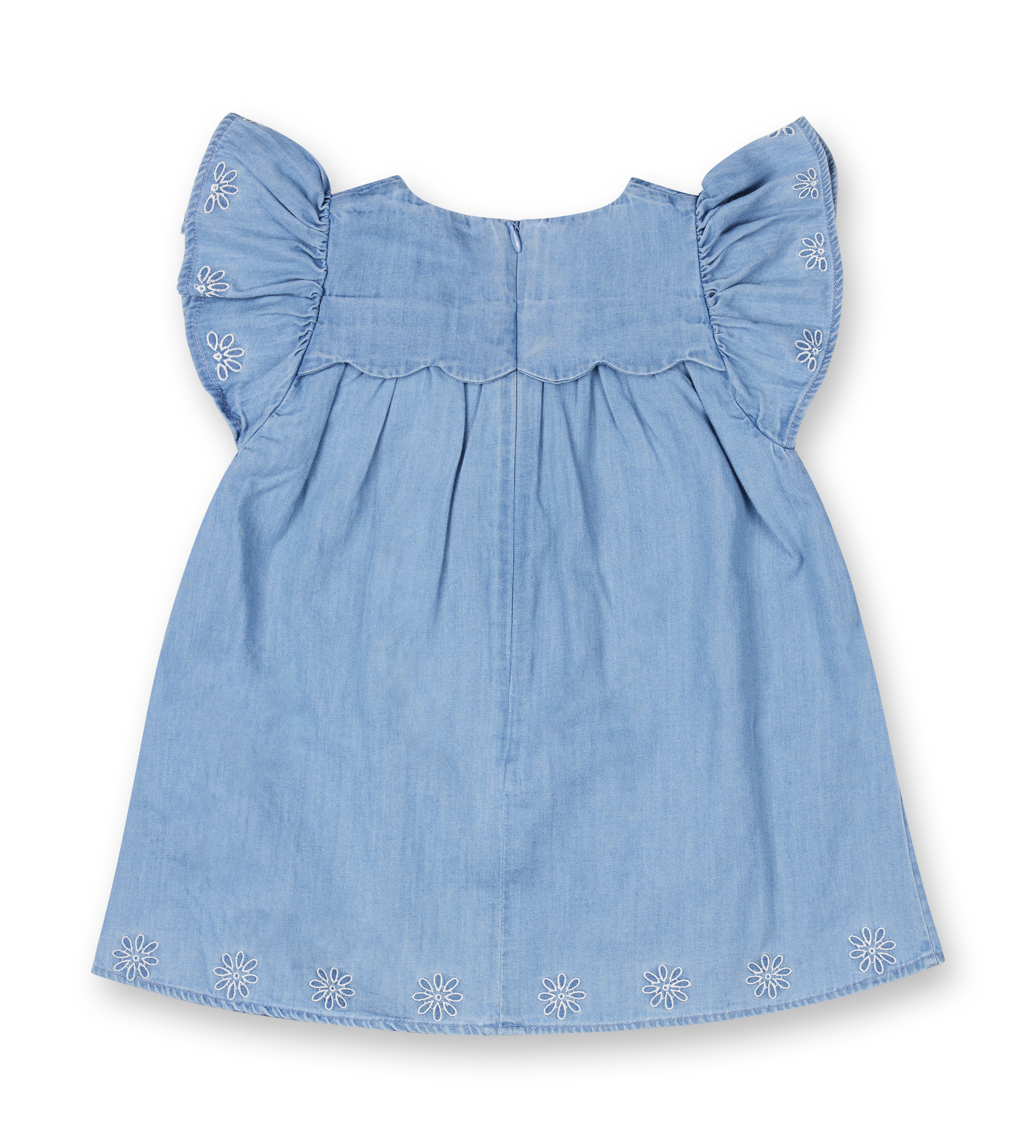 Frill Embroidered Denim Dress