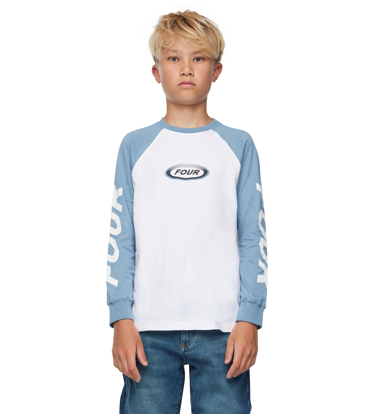 Reconstructed Raglan Longsleeve Blauw/Wit