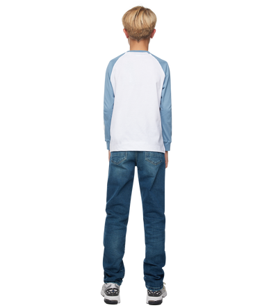 Reconstructed Raglan Longsleeve Blauw/Wit