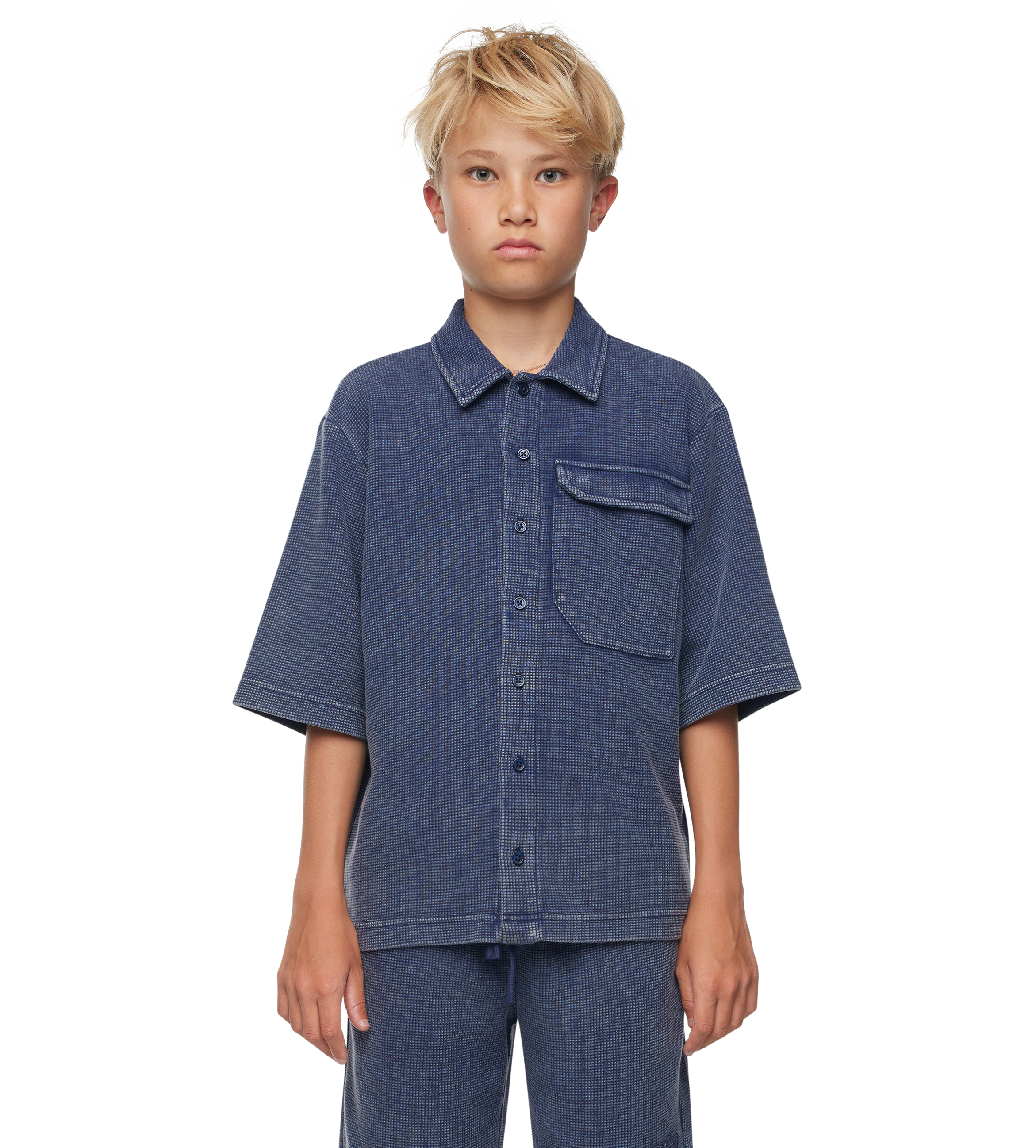Reconstructed Circles Bowling Shirt Donkerblauw