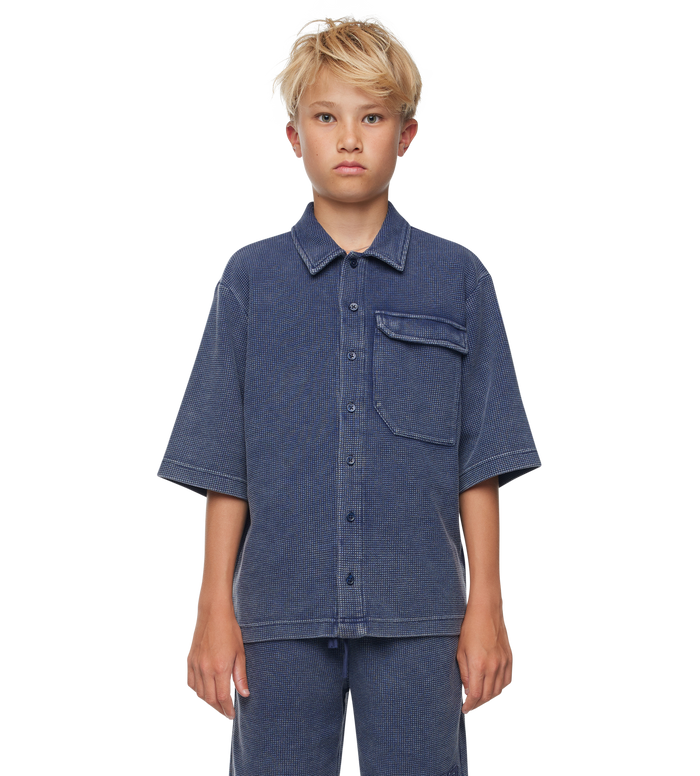 Reconstructed Circles Bowling Shirt Dark Blue