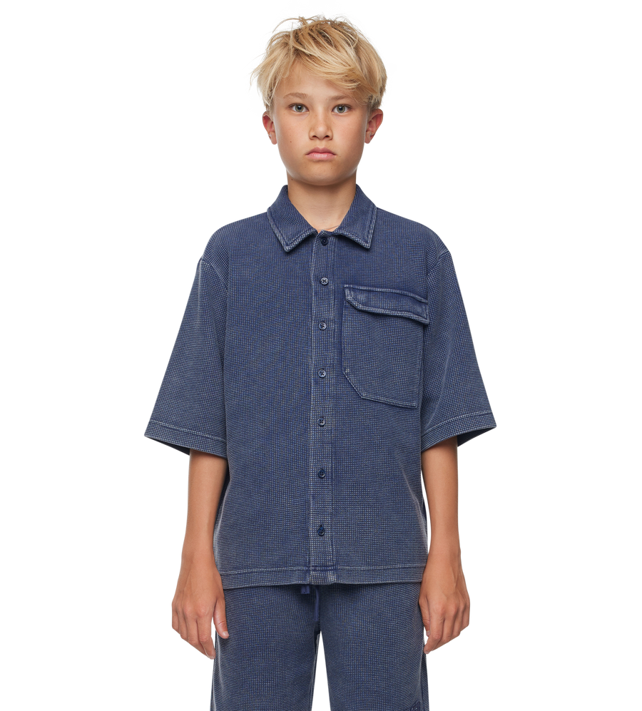 Reconstructed Circles Bowling Shirt Dark Blue