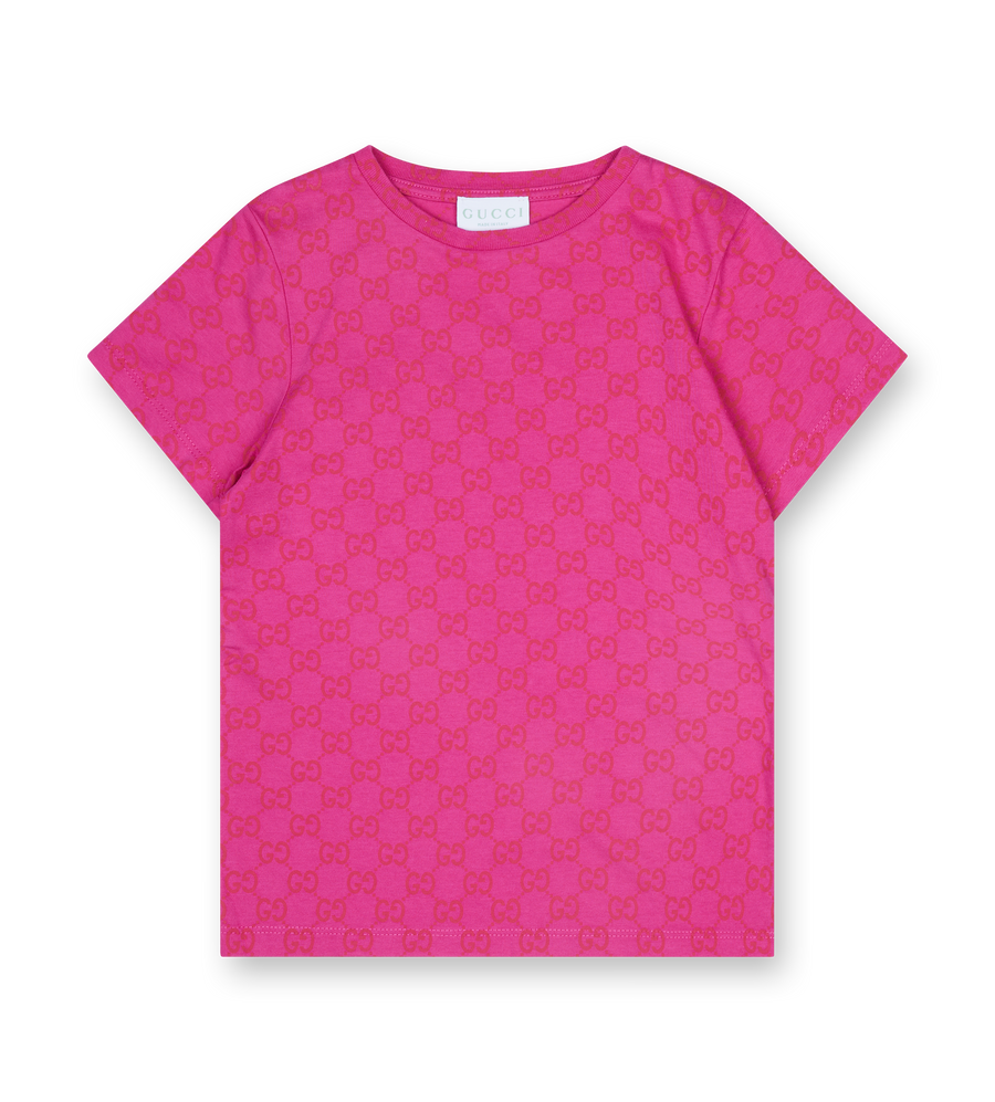 GUCCI Logo Print Cotton T-shirt in Happy Fucsia (Kids)