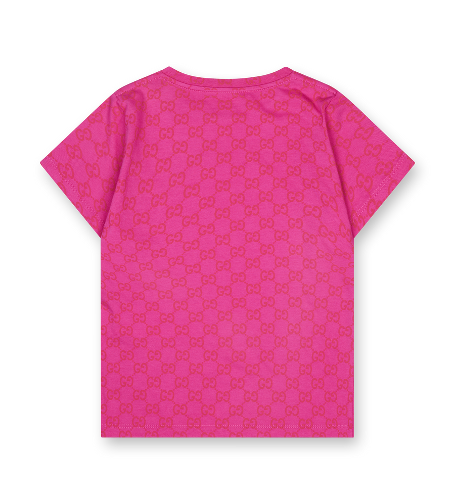GUCCI Logo Print Cotton T-shirt in Happy Fucsia