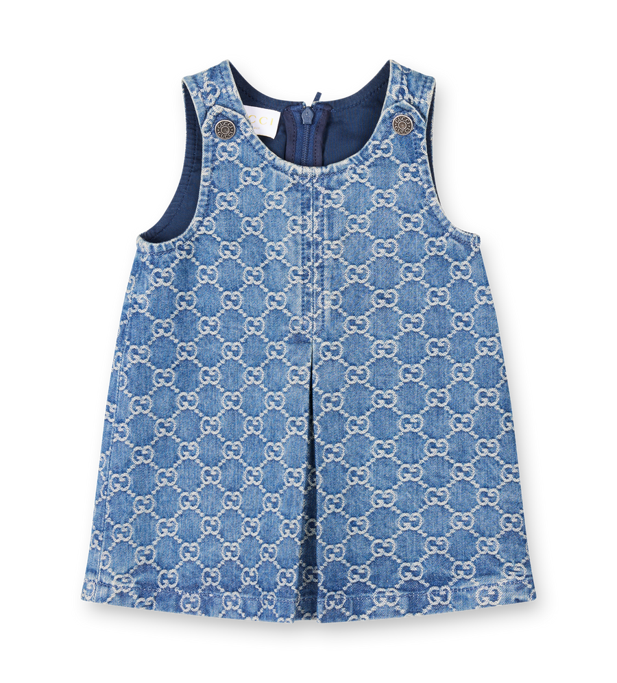Gucci Certified Denim GG Print Pinafore Dress Deep Azure (Infant)