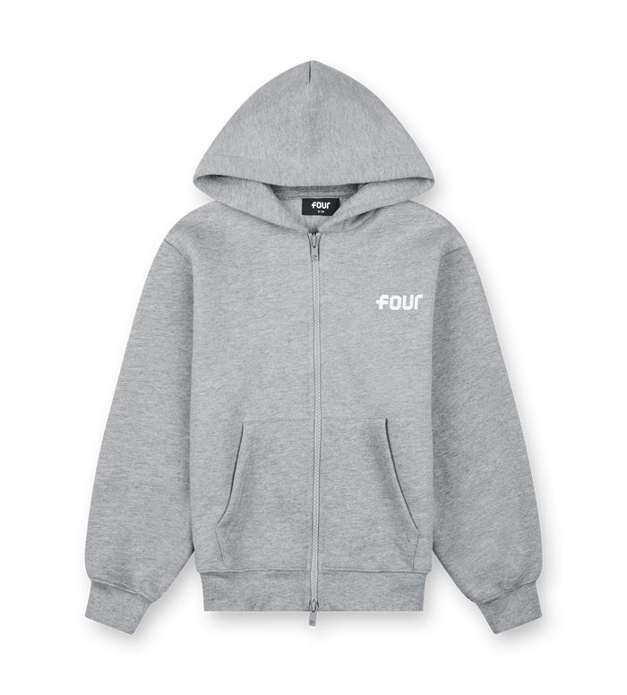 Logo Boxy Zip Up Hoodie Grey Melange