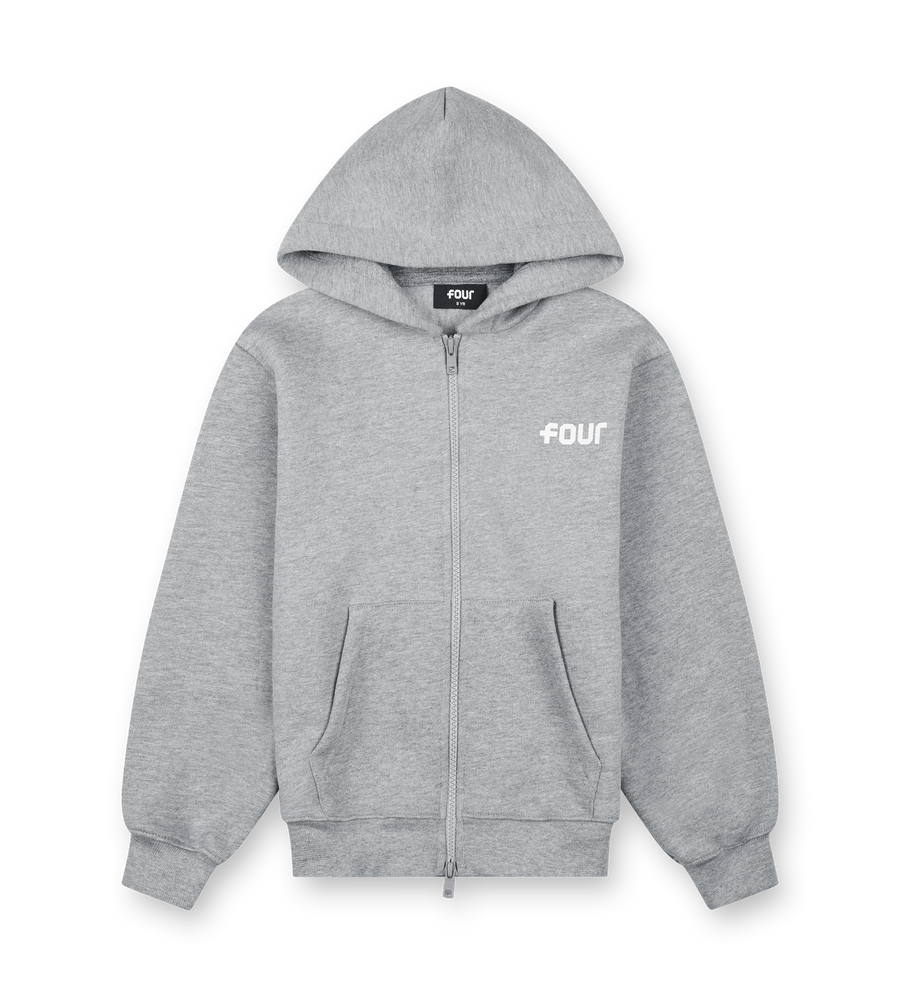 Logo Boxy Zip Up Hoodie Grey Melange