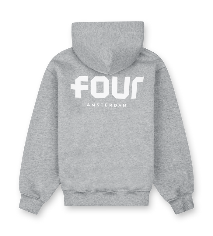 Logo Boxy Zip Up Hoodie Grey Melange