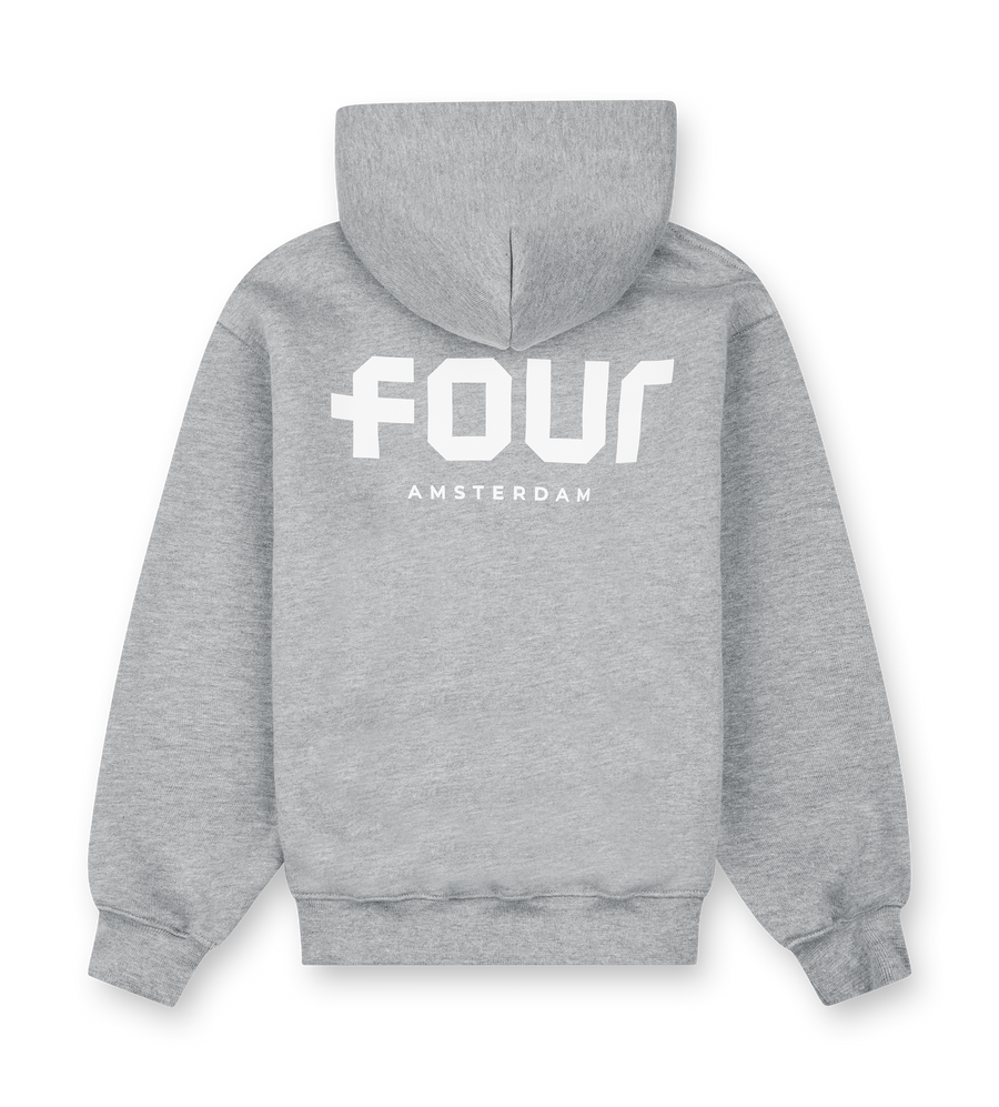 Logo Boxy Zip Up Hoodie Grey Melange