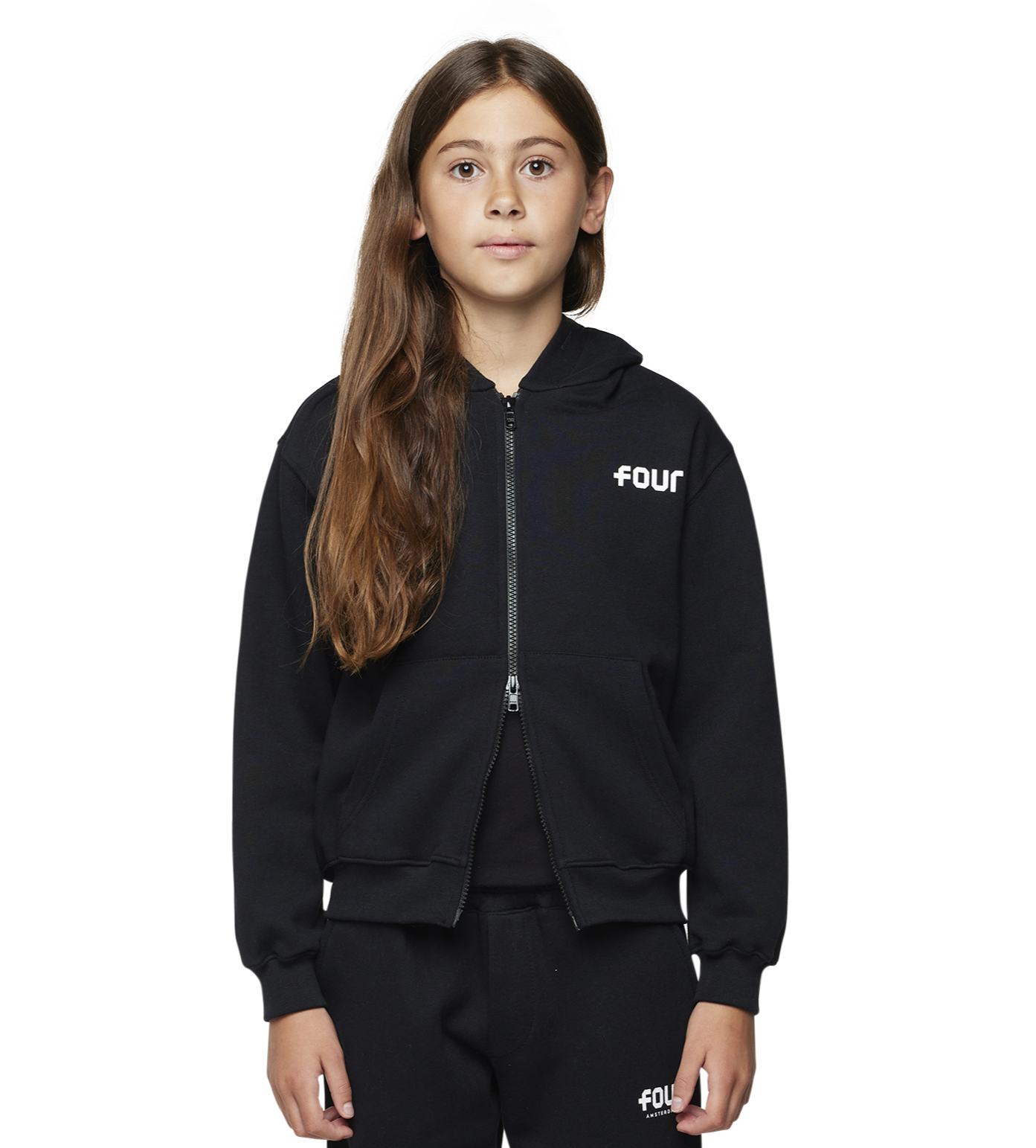 Logo Boxy Zip Up Hoodie Black