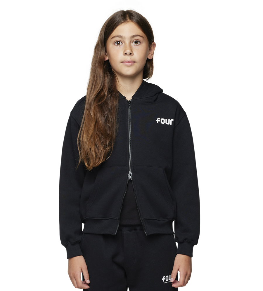 Logo Boxy Zip Up Hoodie Black