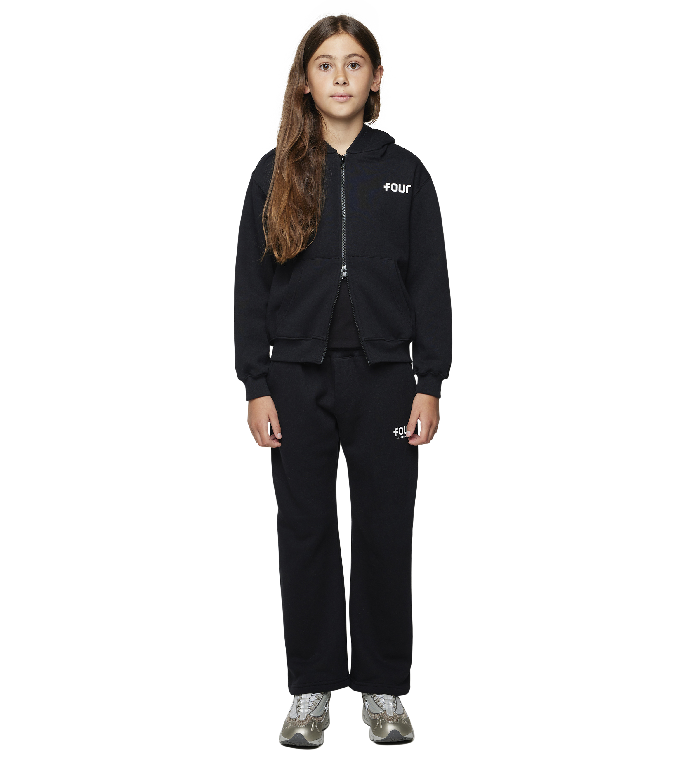Logo Boxy Zip Up Hoodie Black