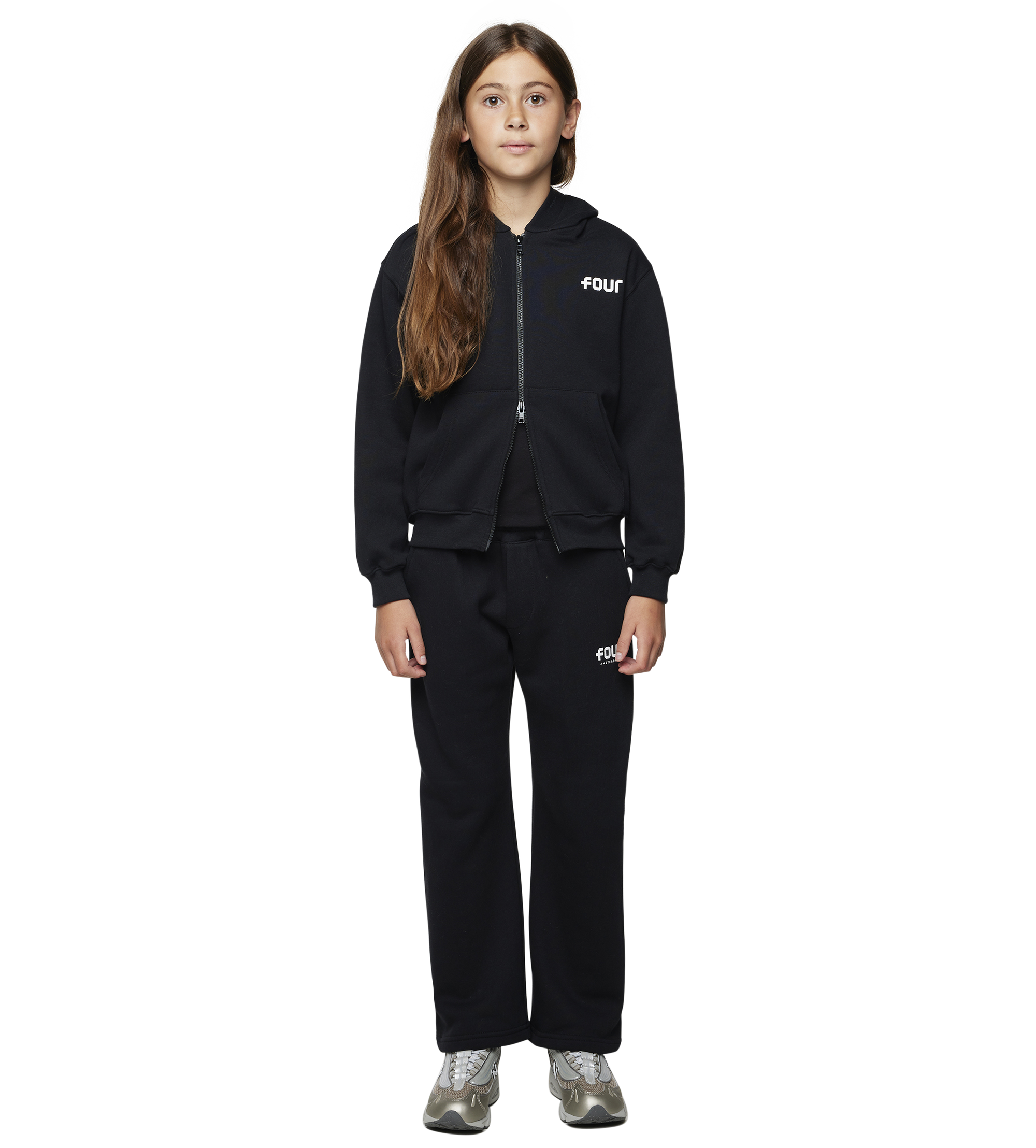 Logo Boxy Zip Up Hoodie Zwart