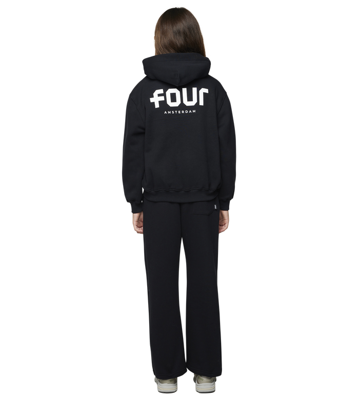 Logo Boxy Zip Up Hoodie Black