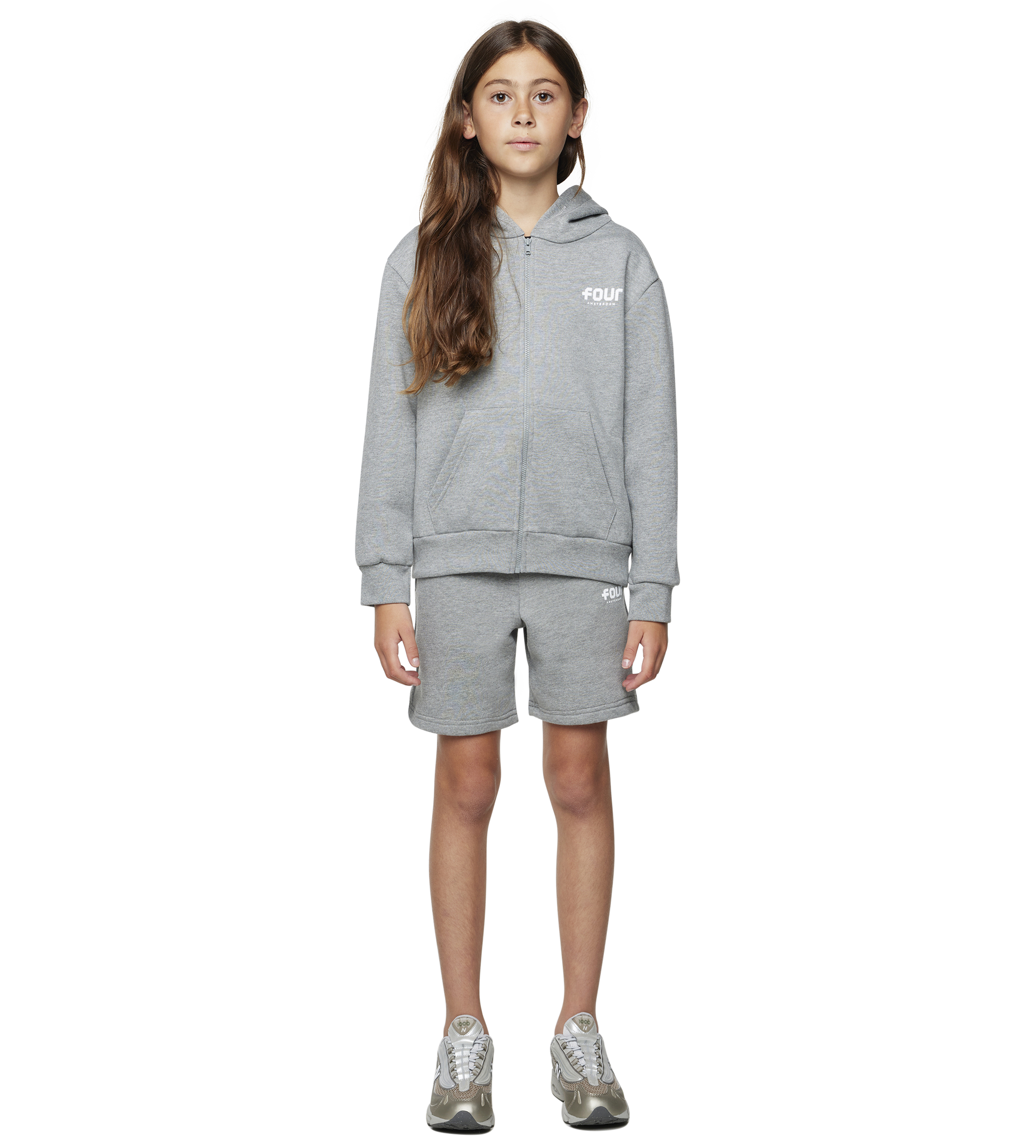 Logo Zip up Hoodie Melange Grijs