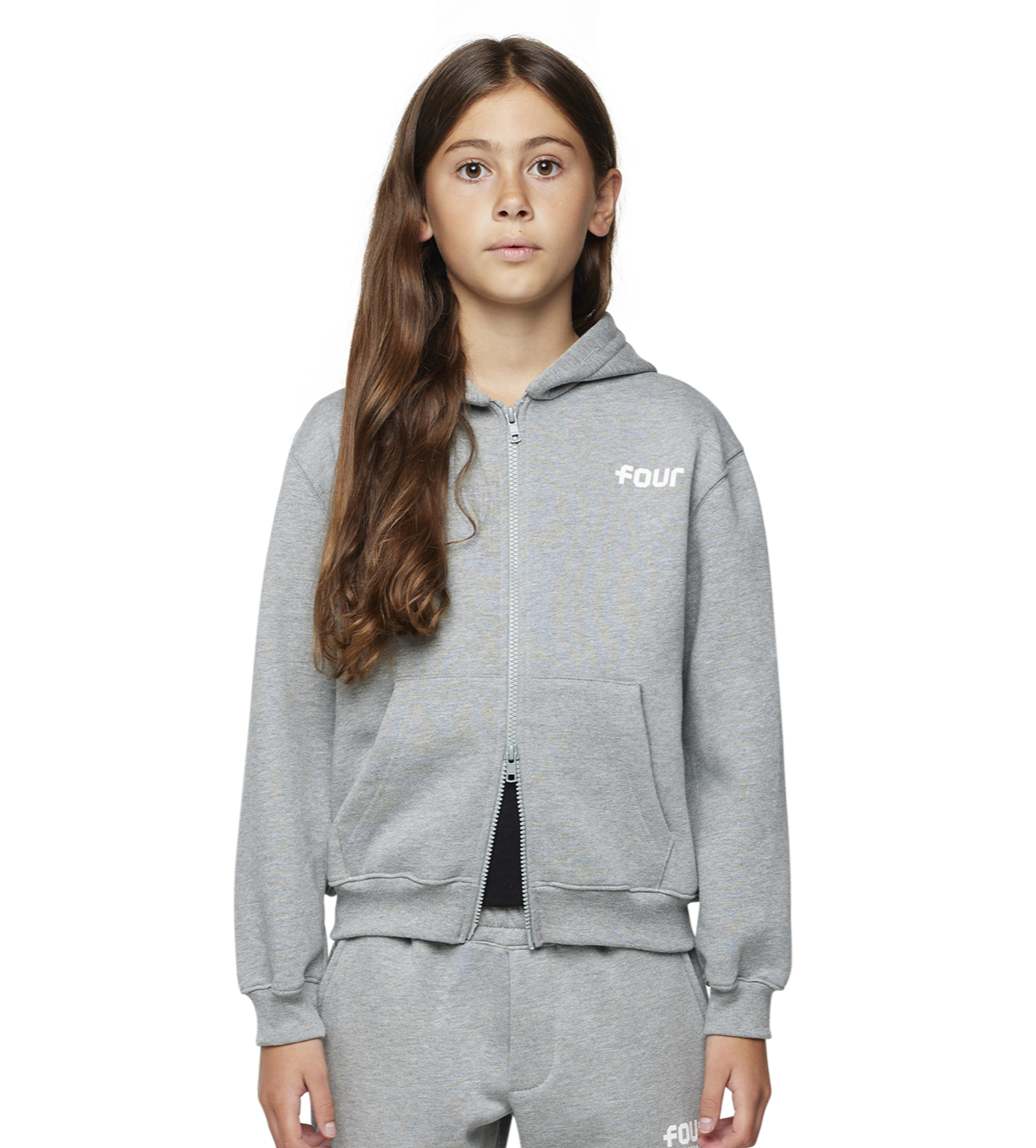 Logo Boxy Zip Up Hoodie Grey Melange