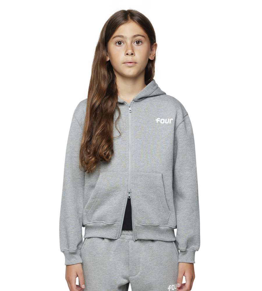 Logo Boxy Zip Up Hoodie Grey Melange