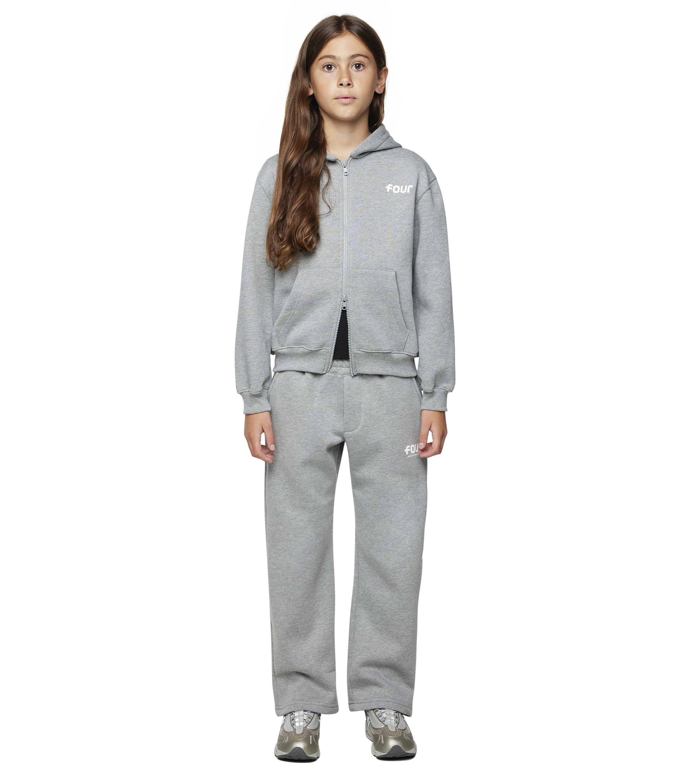 Logo Boxy Zip Up Hoodie Grey Melange