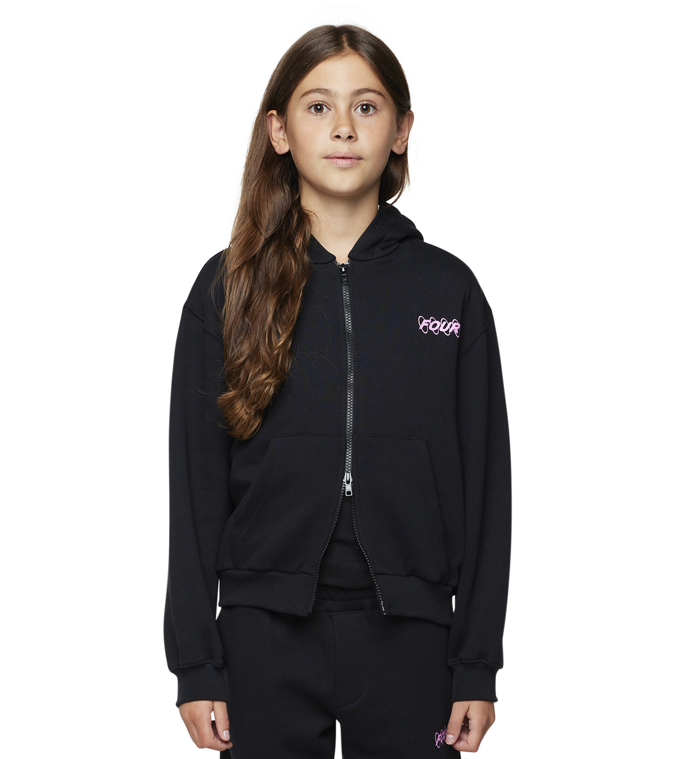 Circles Boxy Zip Up Hoodie Black/ Pink