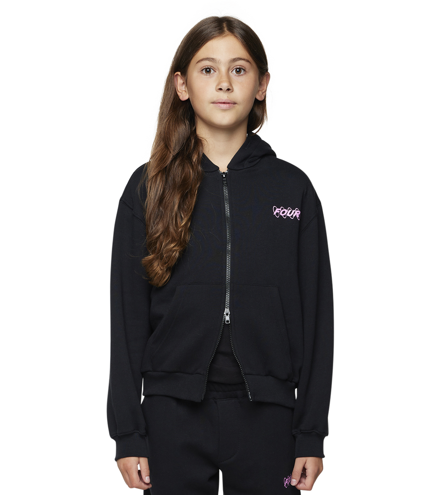Circles Boxy Zip Up Hoodie Black/ Pink