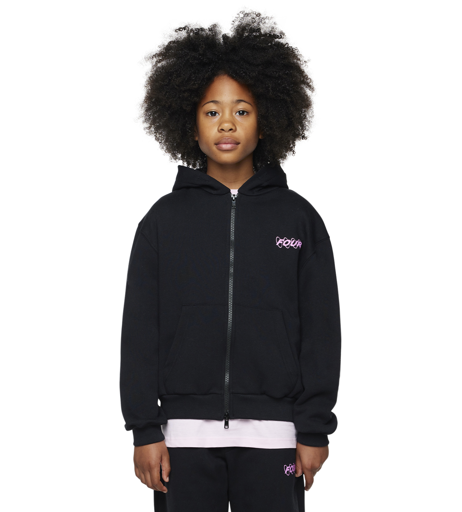 Circles Boxy Zip Up Hoodie Black/ Pink