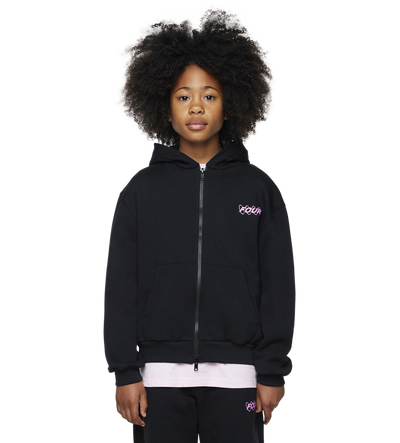 Circles Boxy Zip Up Hoodie Zwart/Roze