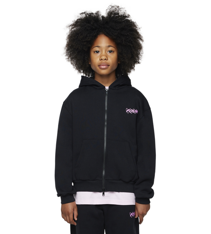 Circles Boxy Zip Up Hoodie Black/ Pink