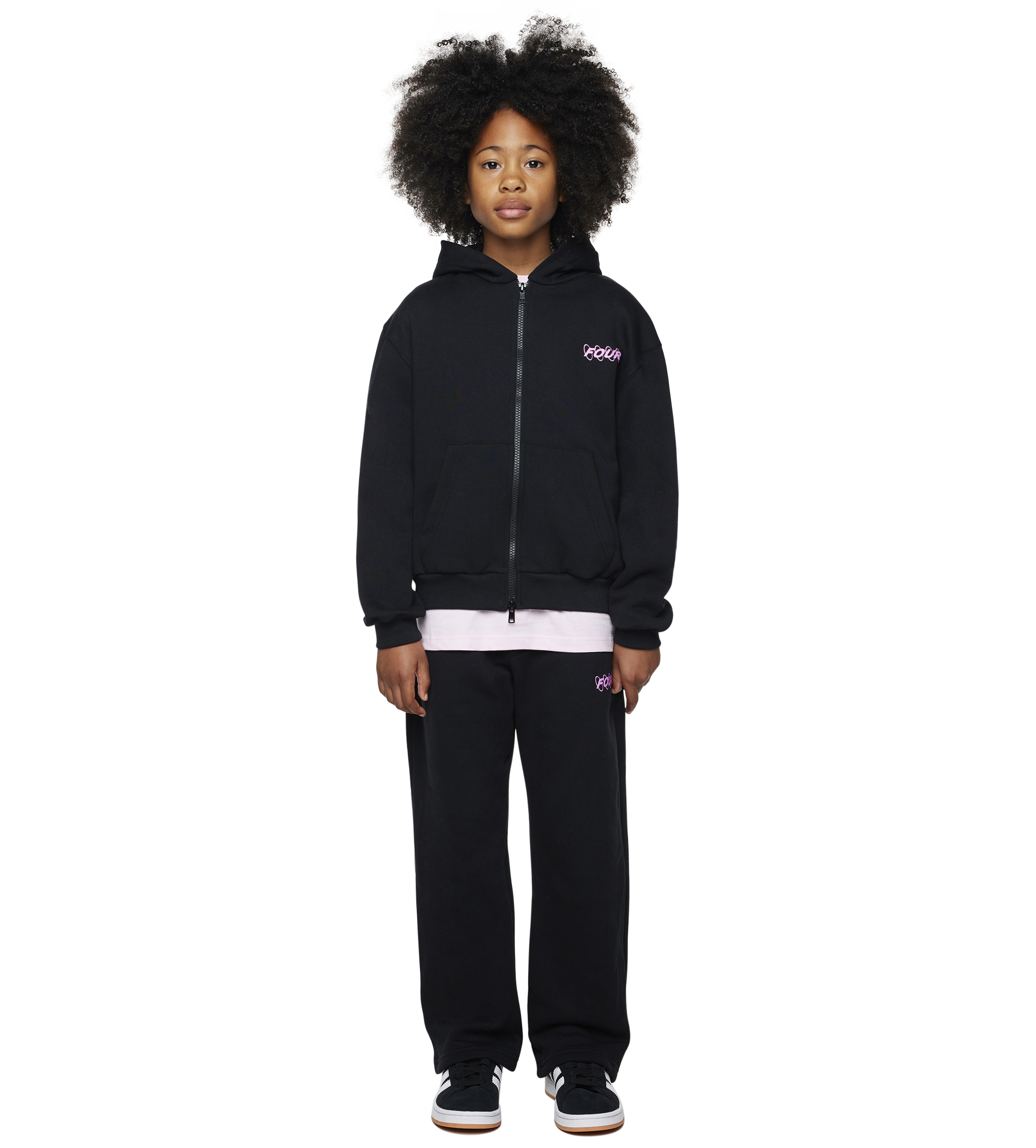 Circles Boxy Zip Up Hoodie Black/ Pink