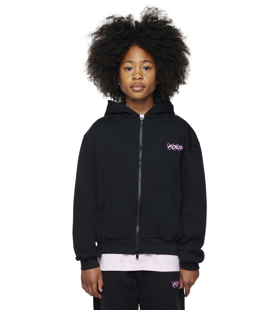 Circles Boxy Zip Up Hoodie Black/ Pink