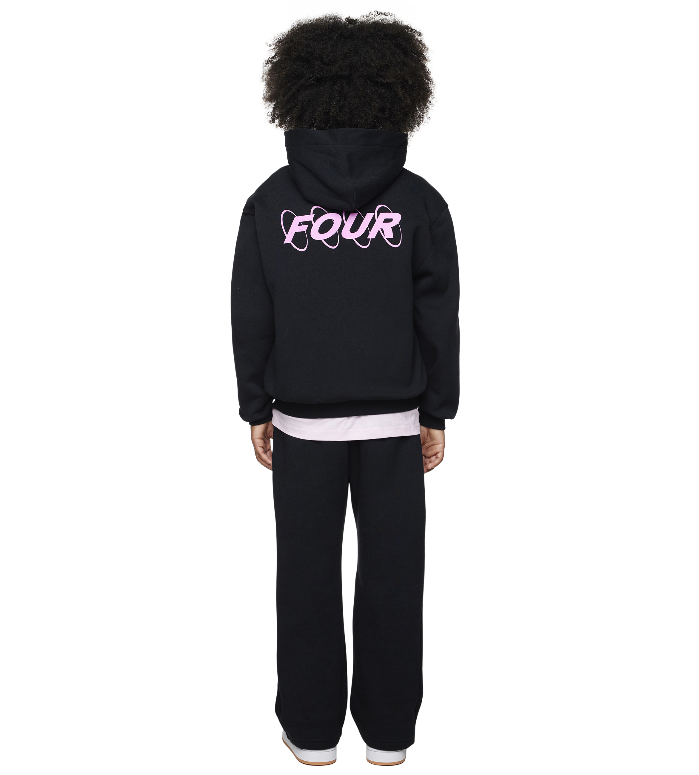 Circles Boxy Zip Up Hoodie Black/ Pink