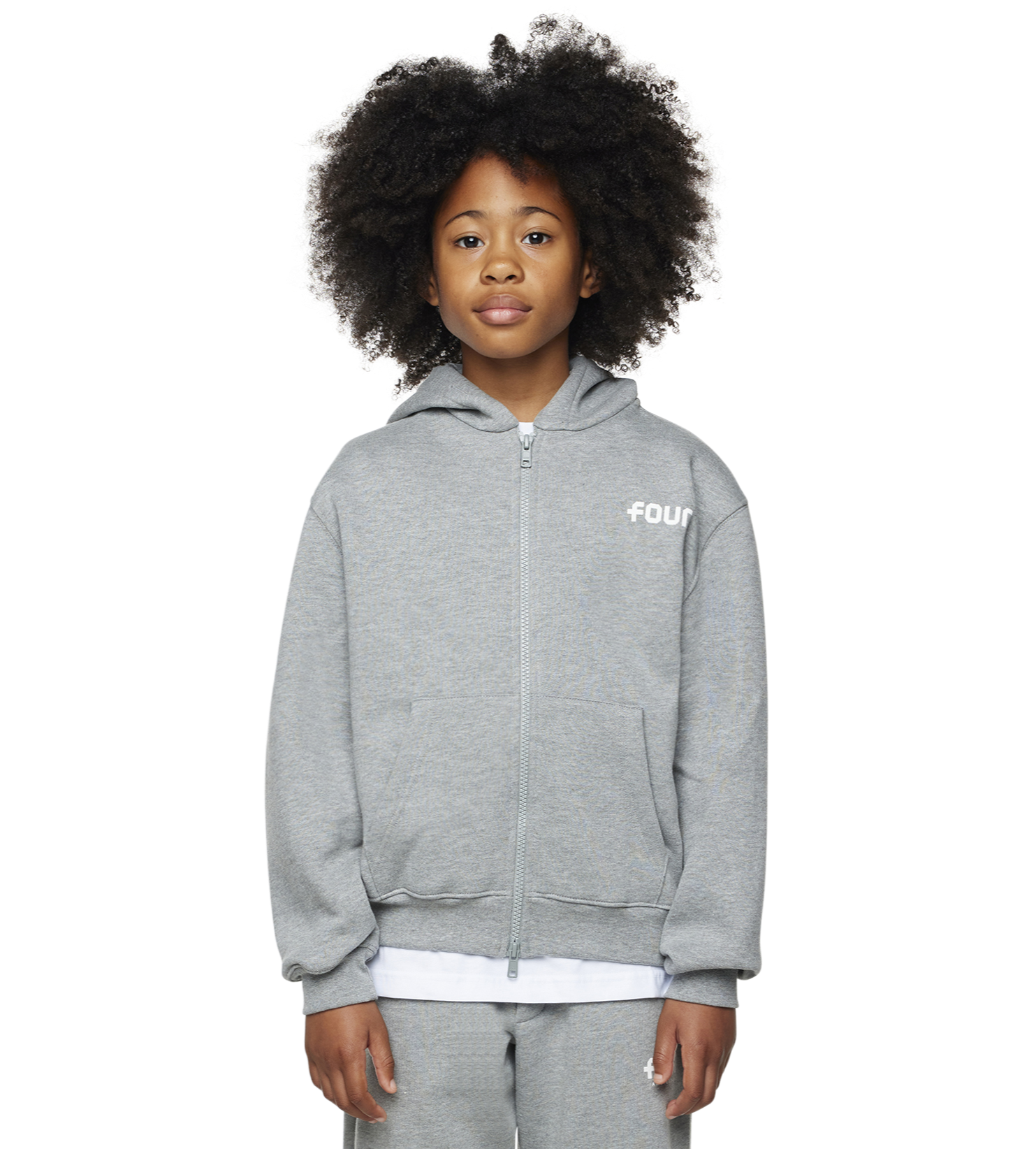 Logo Boxy Zip Up Hoodie Grey Melange