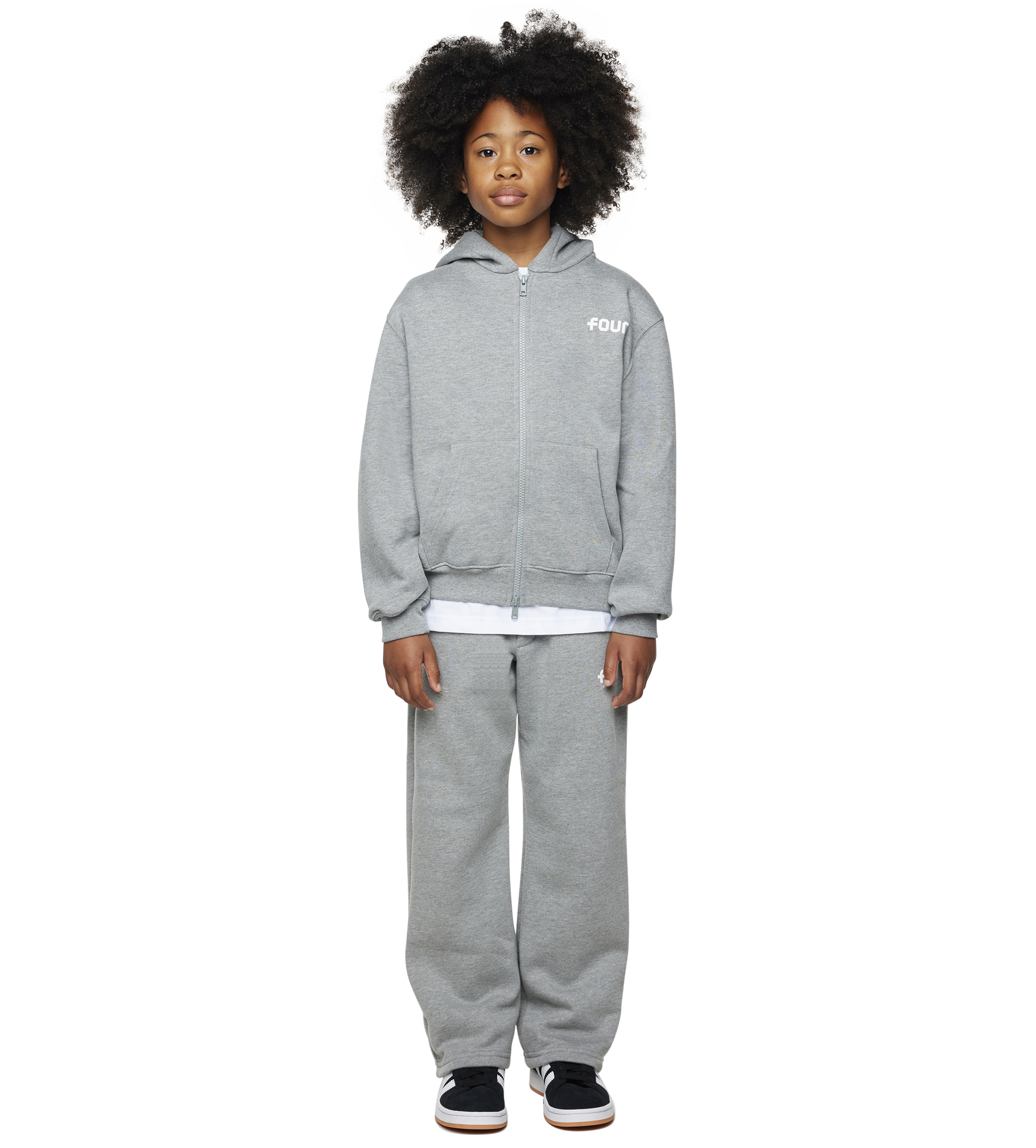 Logo Boxy Zip Up Hoodie Grey Melange