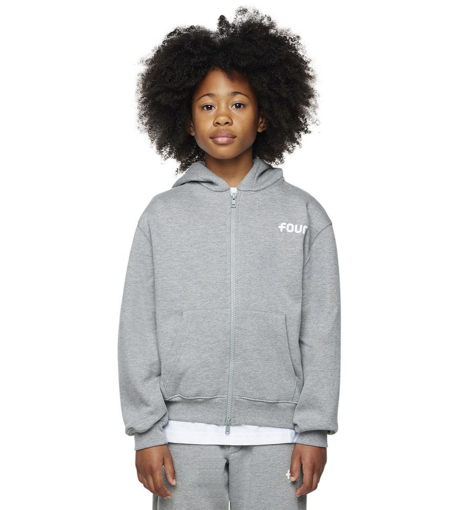 Logo Boxy Zip Up Hoodie Grey Melange