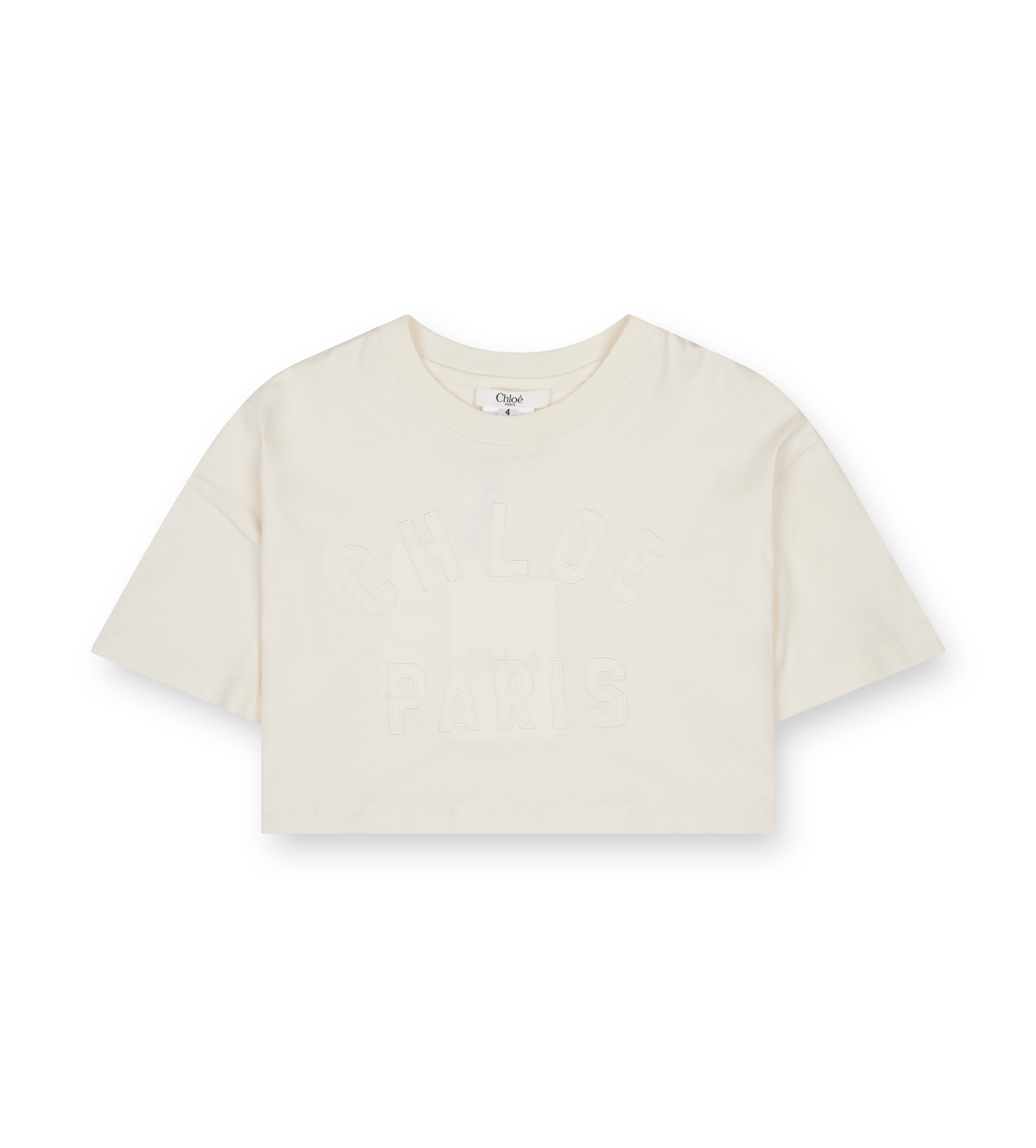 Chloé Kids Cropped Logo Embossed T-shirt in Ecru (Kids)