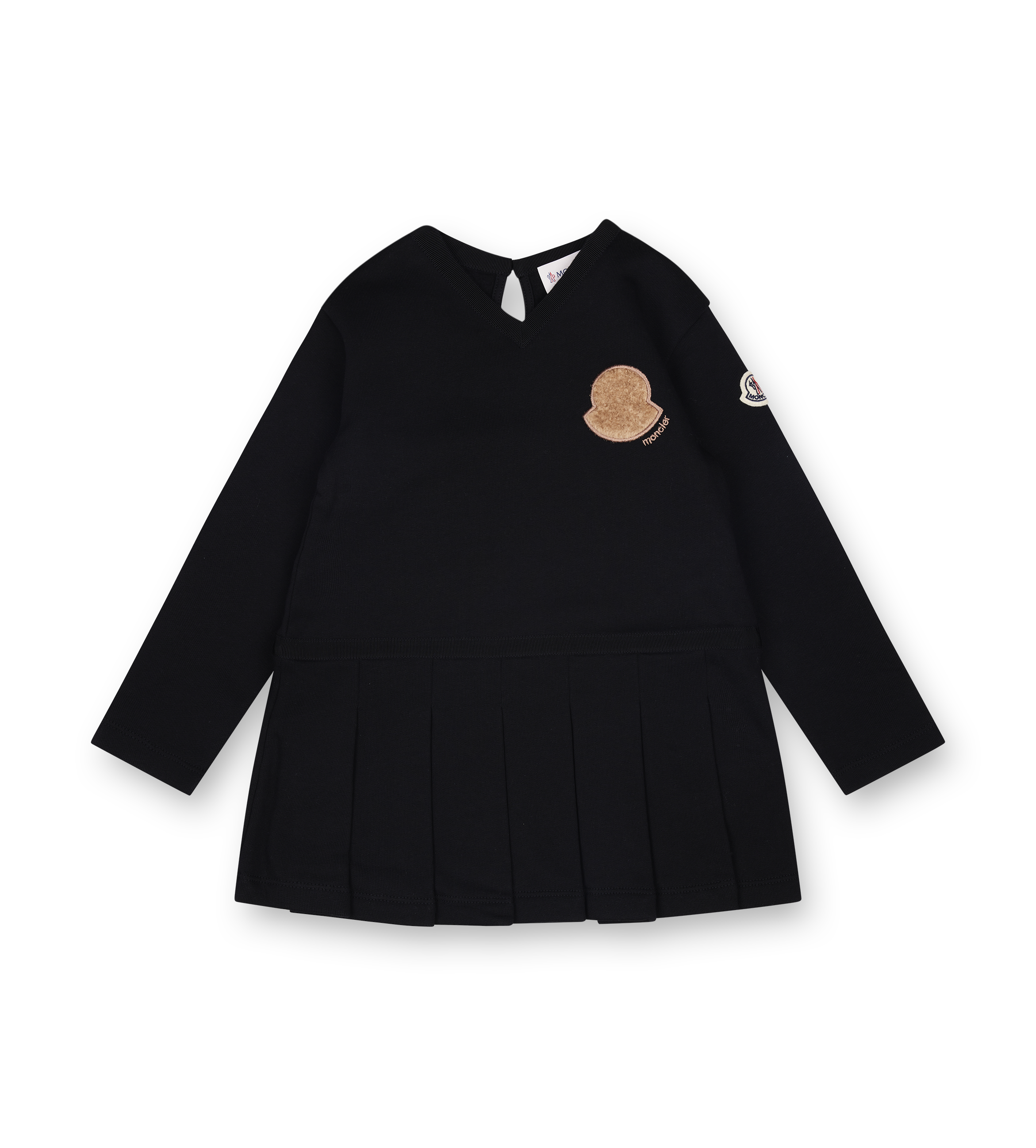 Moncler Enfant Teddy Logo Pleated Cotton Dress in Black (Kids)