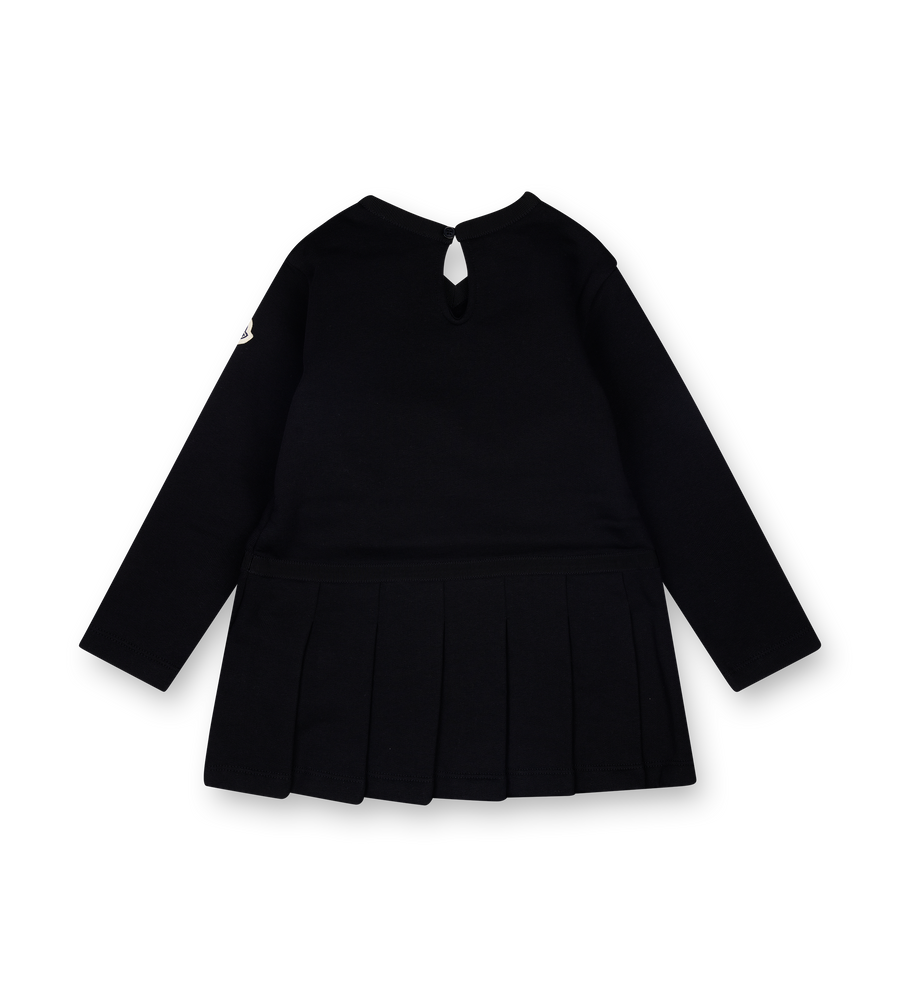 Moncler Enfant Teddy Logo Pleated Cotton Dress in Black (Kids)