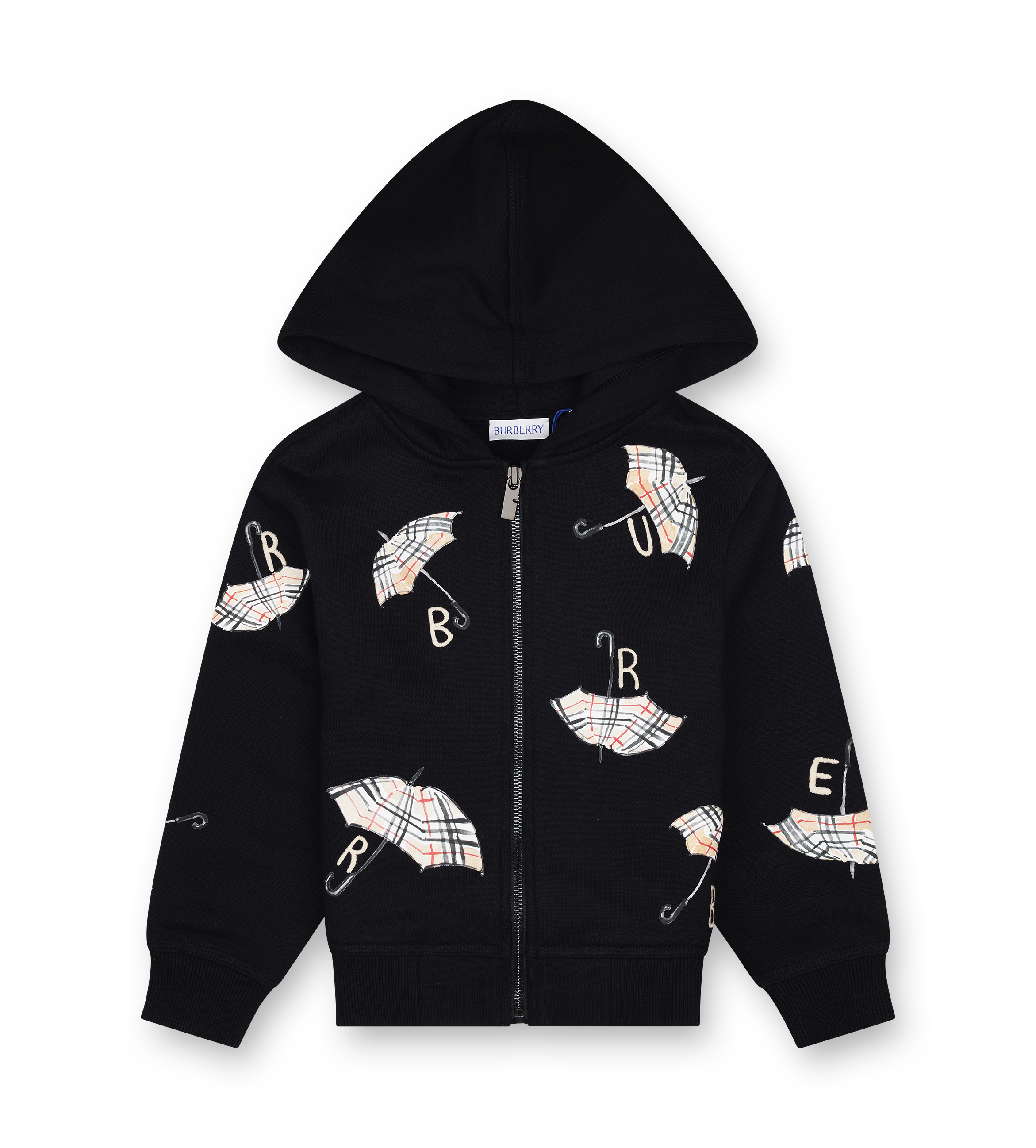 Burberry Kids Umbrella Logo Cotton Zip Hoodie in Black (Kids)