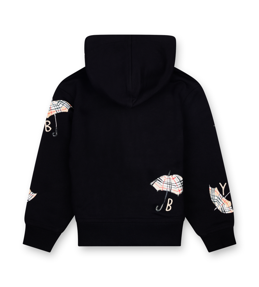Burberry Kids Umbrella Logo Cotton Zip Hoodie in Black (Kids)