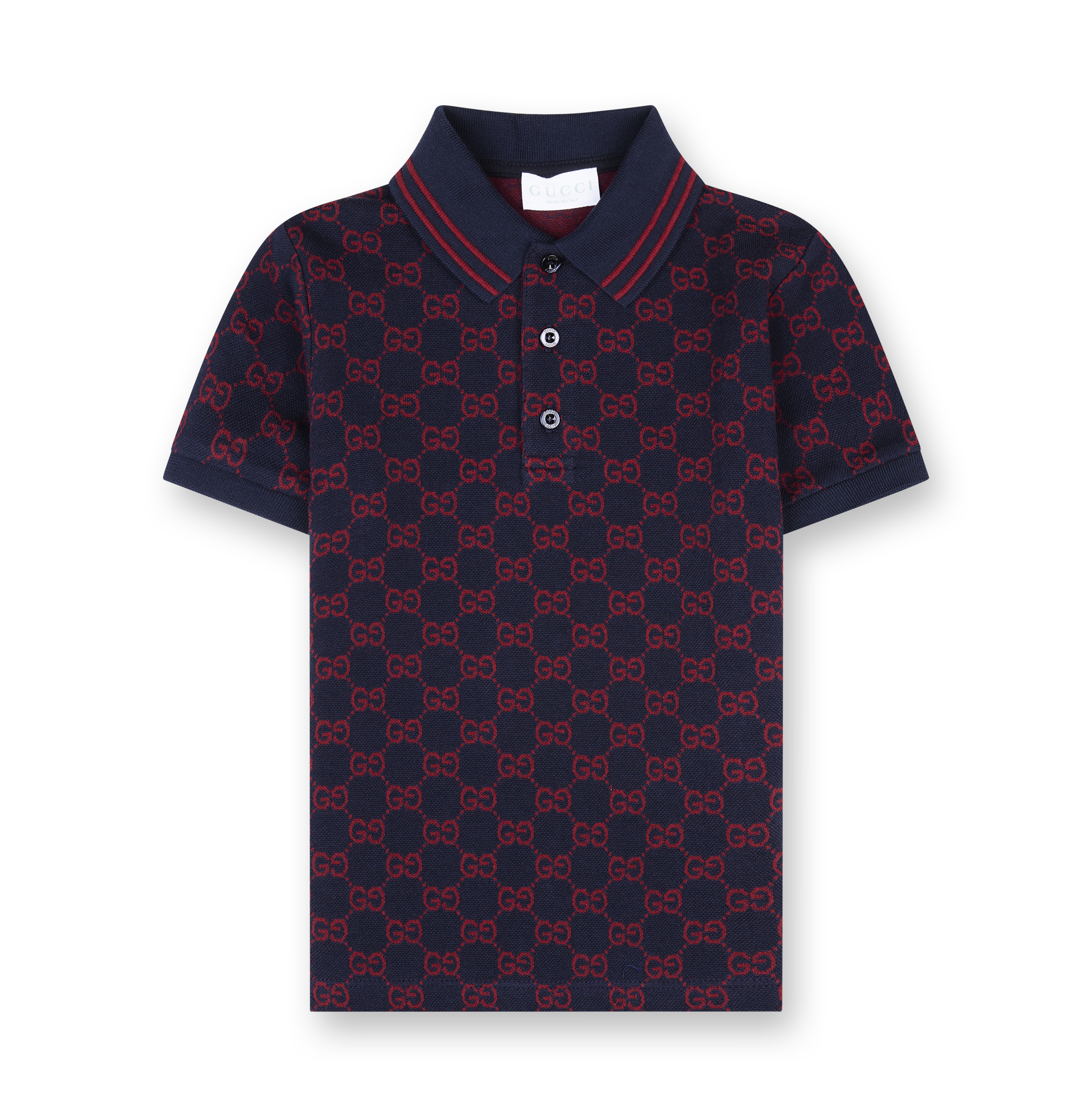Gucci Children's GG Cotton Polo Shirt in Navy/ Red