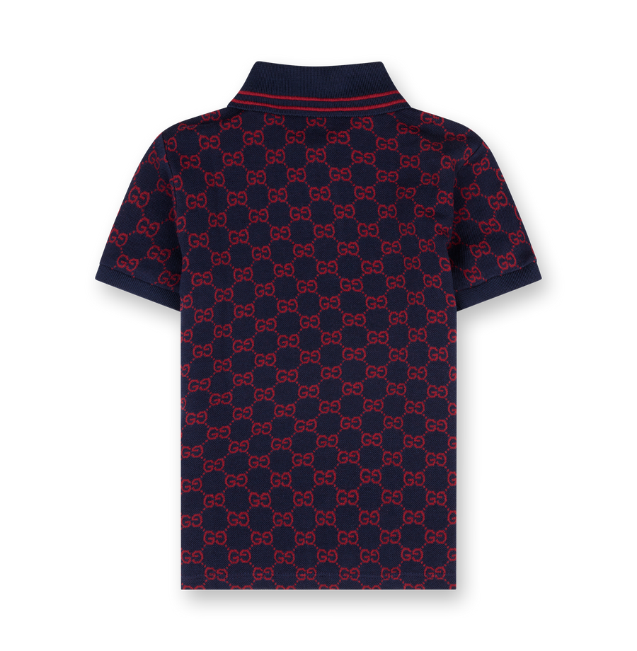 Gucci Children's GG Cotton Polo Shirt in Navy/ Red