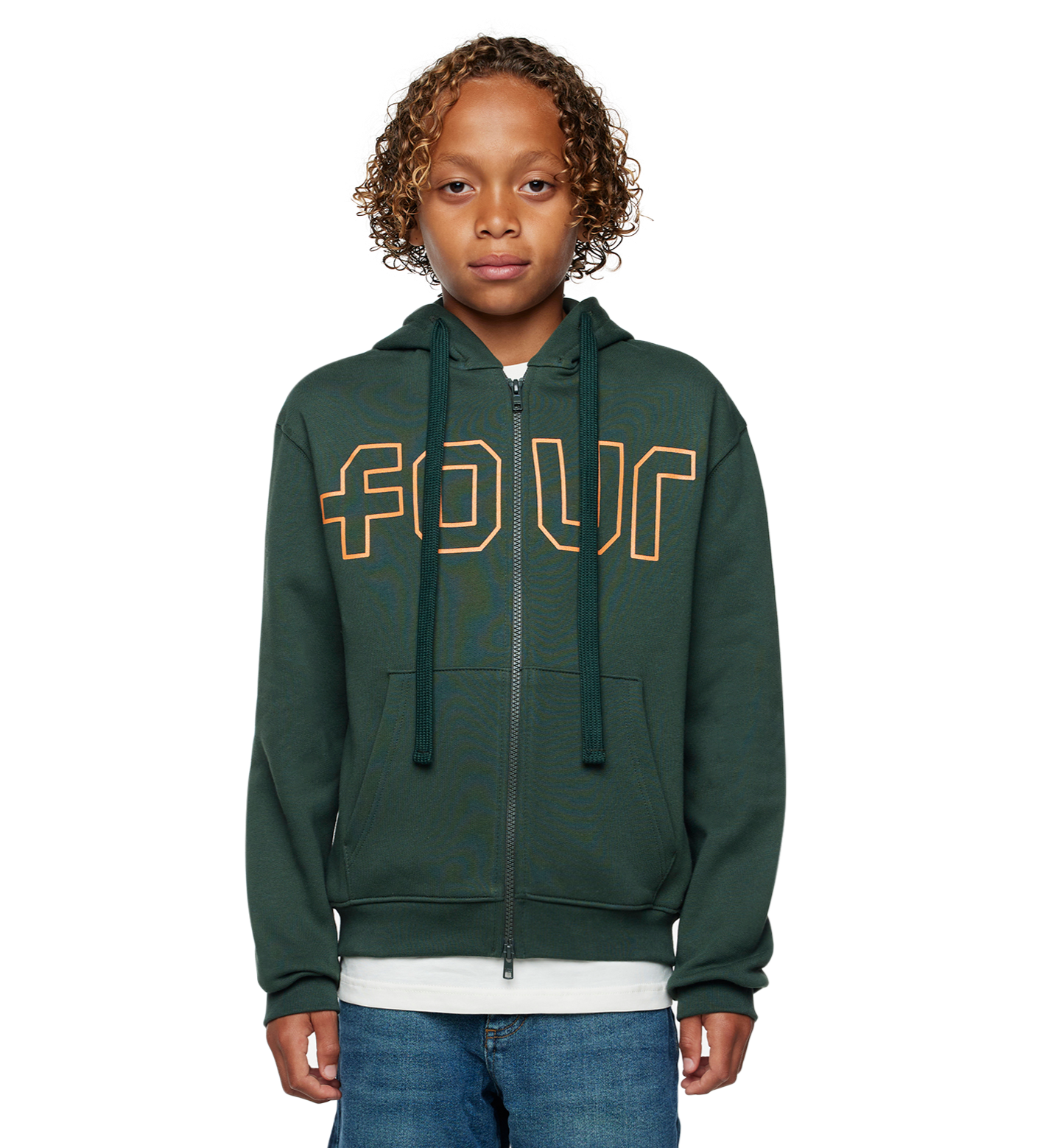 Outline Zip Up Hoodie Deep Forest/ Dusty Orange