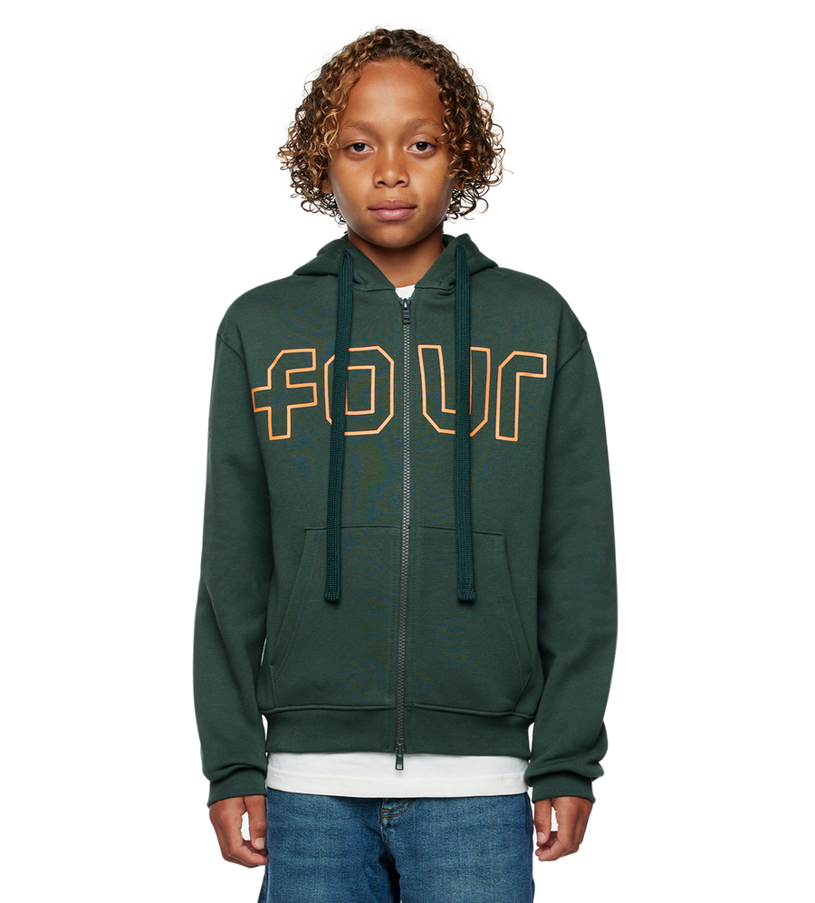 Outline Zip Up Hoodie Deep Forest/ Dusty Orange