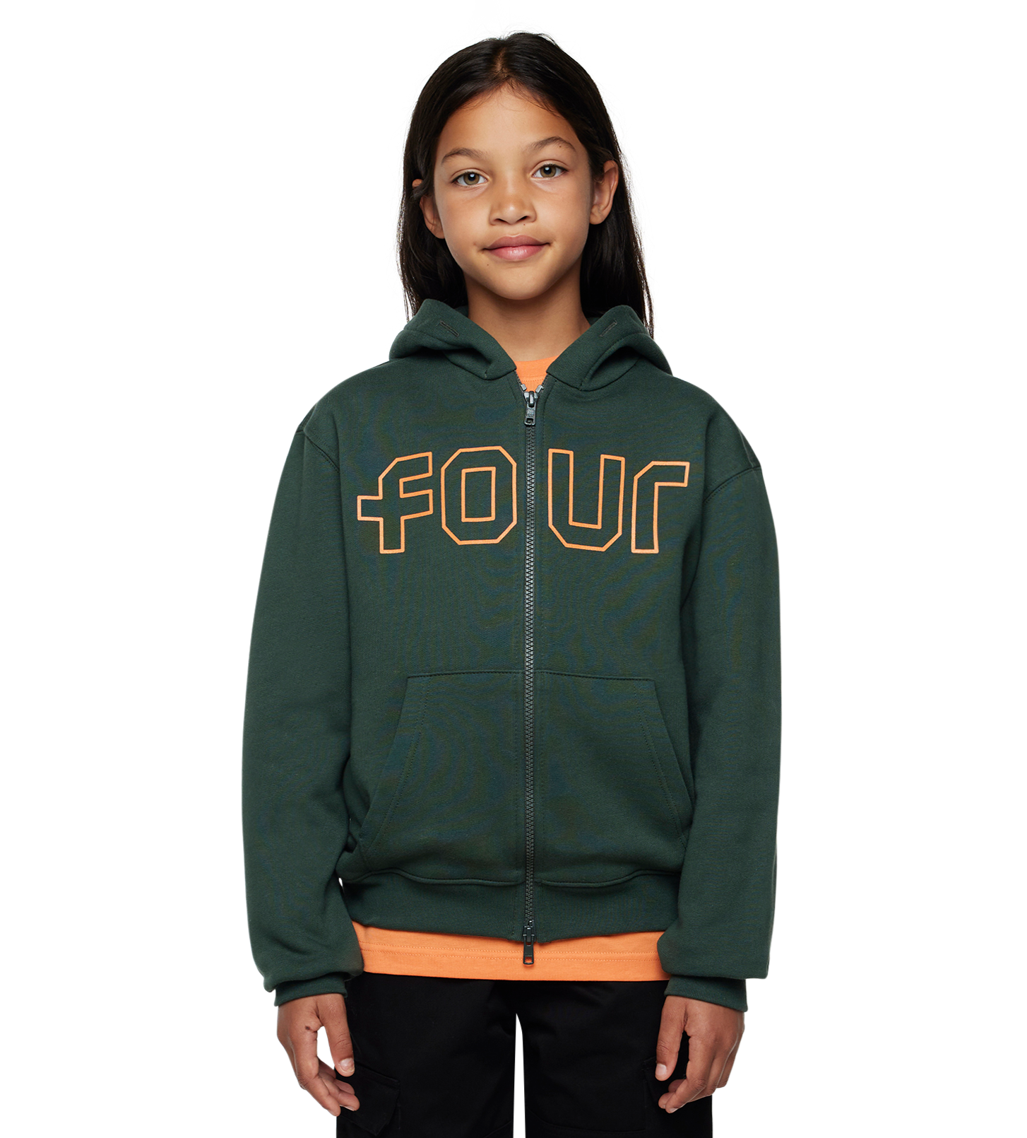 Outline Zip Up Hoodie Deep Forest/ Dusty Orange