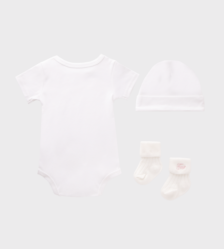 Baby Essentials Set (baby suit, hat & socks) White
