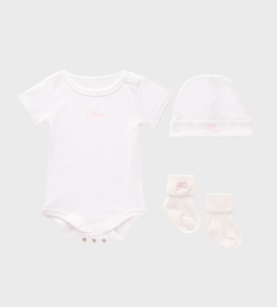 Baby Essentials Set (baby suit, hat & socks) White