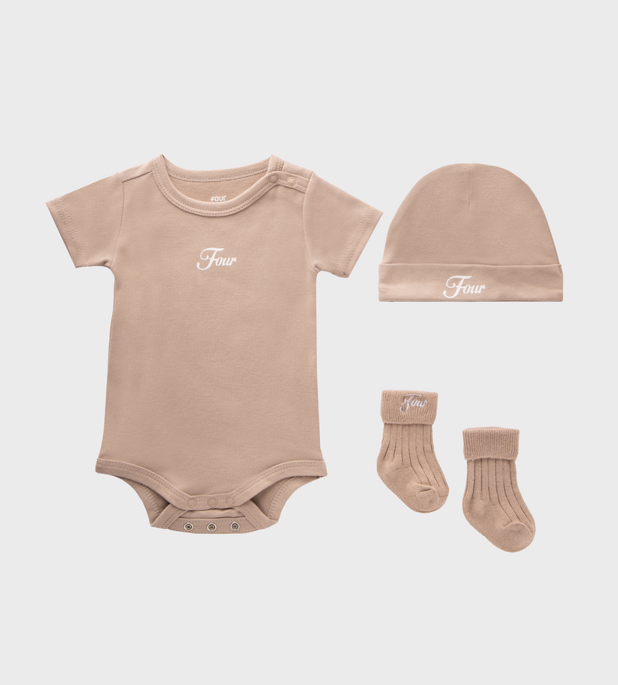 Baby Essentials Set (baby suit, hat & socks) Vintage Khaki
